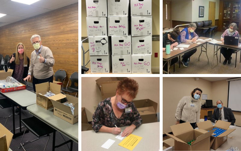 Team members packaged 8,000 personal care kits for individuals and families facing homelessness across our communities this winter. These kits, which included toiletry items and messages of hope, were part of a system-wide service project.