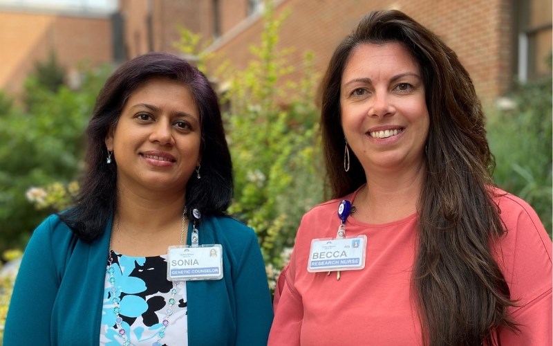 Two WellSpan team members who are participating in the Gene Health Project are Sonia Thomas (left), a genetic counselor with WellSpan Maternal-Fetal Medicine, and Becca Eberly, the lead research nurse coordinator for the project.