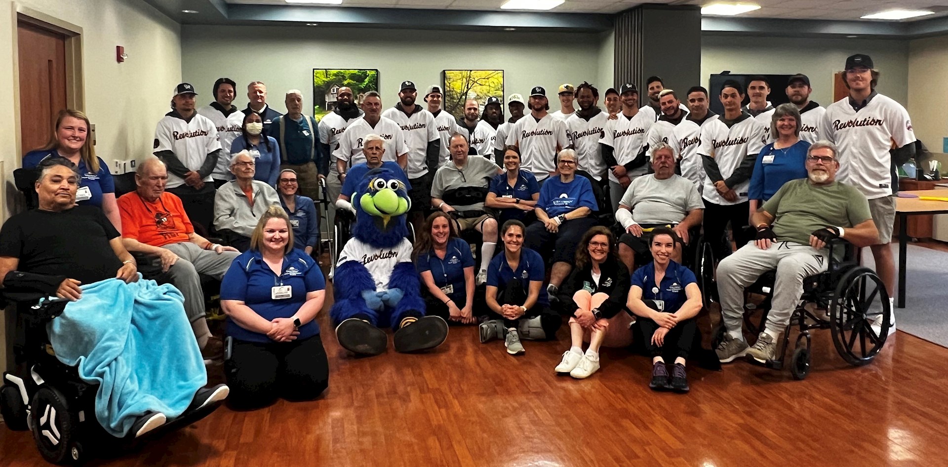 York Revolution team members and their team mascot visited with WellSpan patients and team members at WellSpan Surgery & Rehabilitation Hospital.