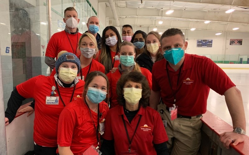 Dr. Bryan Wexler (front row, right) and a team of WellSpan volunteers provided medical coverage and cheering at last year's ice skating events for the Special Olympics Indoor Winter Games in York.