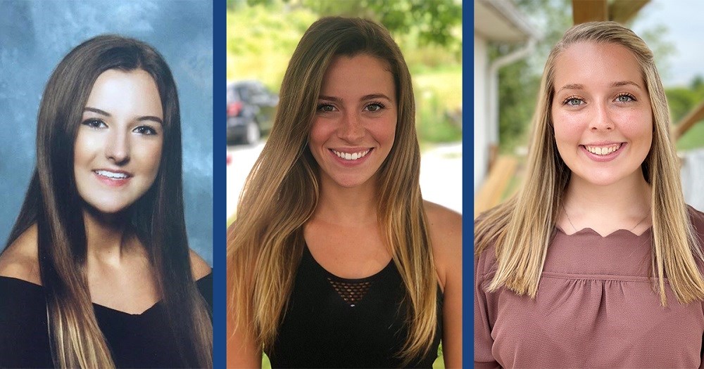 Three local nursing students received scholarships in memory of the late Kristin Runyon. From left: Katelyn Hottle, Hannah Colvin and Amber Brindle.  