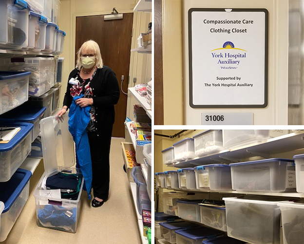 Tamara Scott, president of the WellSpan York Hospital Auxiliary, sorts through bins at the Compassionate Care Clothing Closet at WellSpan York Hospital.