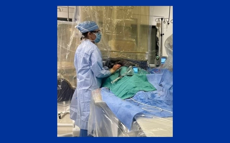 Dr. Rhian Davies treats a patient in the cardiac catheterization laboratory at WellSpan York Hospital.
