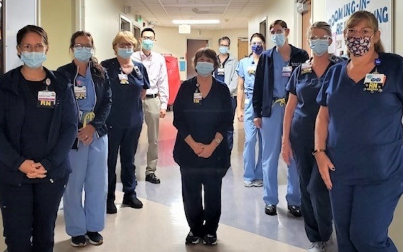 A wide group of WellSpan Chambersburg Hospital team members helped the hospital to earn Keystone 10 designation. (This photo was not taken in a patient care setting, so no protective eyewear was required.)