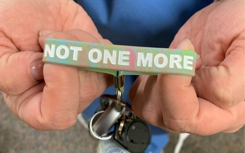 Misty Ostasewski carries this on her keychain as a reminder of the woman who almost died from an overdose.