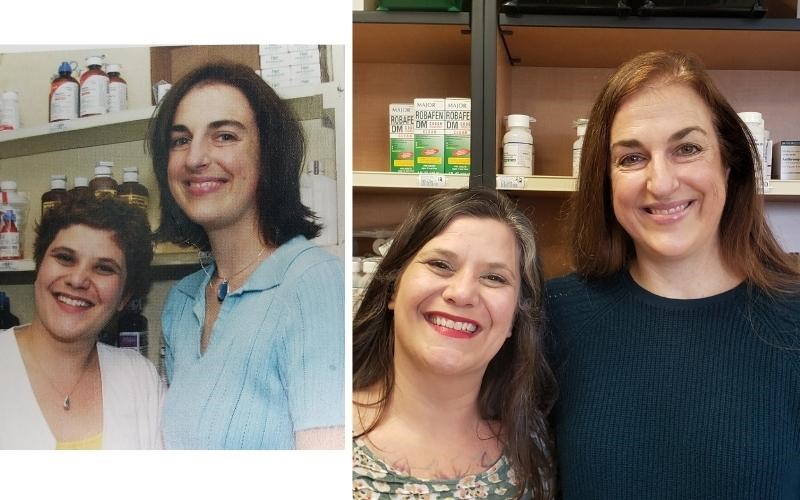 Kimmy Davies (left) donated a kidney to Angie Ricci. They are shown (left) in 2006, at the time of the transplant, and today. Both work for the WellSpan Pharmacy.
