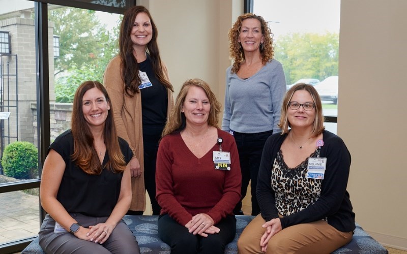 WellSpan breast cancer navigators include (seated, from left) Tracey Weidner, Amy Flagle, and Melanie Thorne; and (back row) Ashley Sheaffer and Toni Fitzgerald.